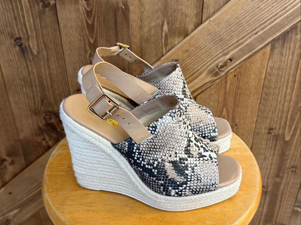 Qupid Women’s Size 6 Snakeskin Print Platform Espadrille Wedge Sandals Peep Toe